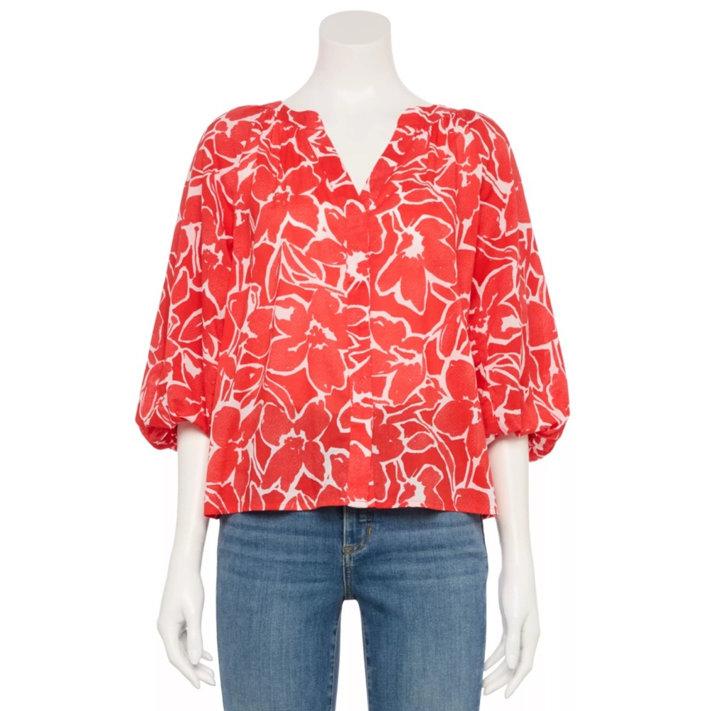 Elegant Red Floral Blouse